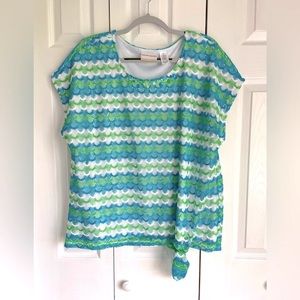 Alfred Dunner Crocheted Lace Look Scallop Striped Beaded Top Size 2X